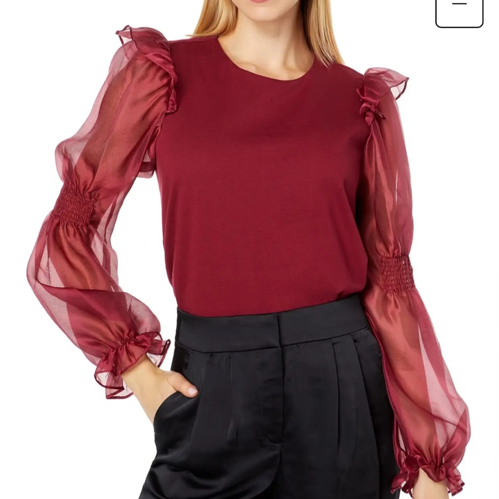 English Factory Organza Mixed Smocked Detail Long Sleeve Top